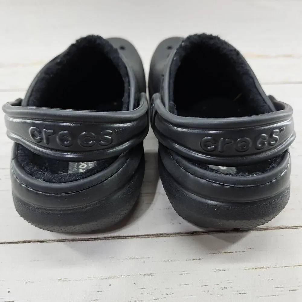 Crocs Youth Size J1 Black‎ Faux Fur Lined Clogs Slip On Shoes Slingback 203506